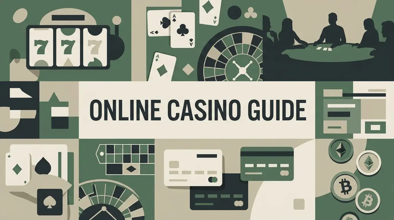 Editorial collage of generic casino game categories and payment methods without brand interface elements